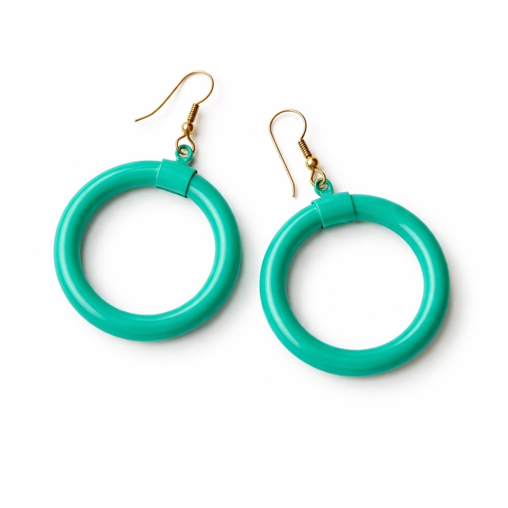 Turquoise Green Hoop Earrings Gold‎ Tone Fishhook Lightweight Statement